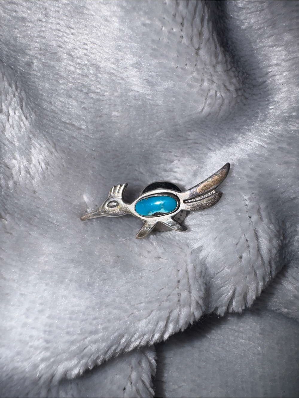 Turquoise Silver Tone Roadrunner Pin - Blue Accent